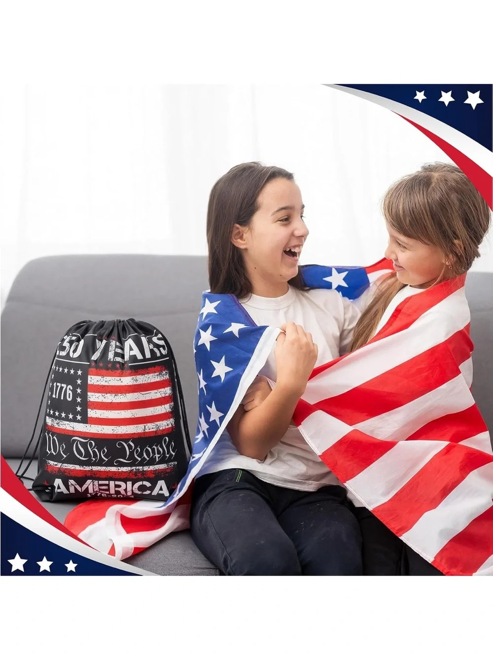 Patriotic 250 Years Drawstring Backpack - Black & Red